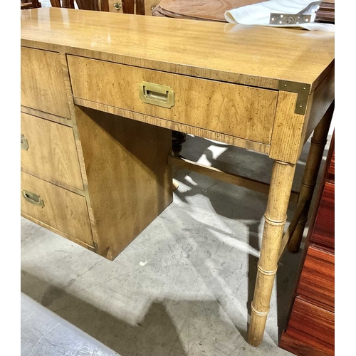 817 - An oak Dixie Campaigner dressing table in the campaign style, ageing patina to top, three short draw... 