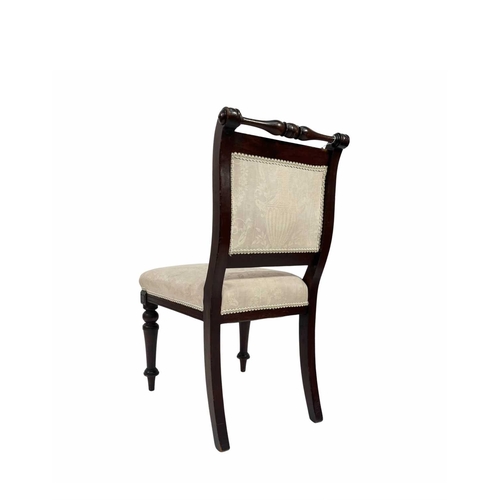 821 - Four 19th century upholstered mahogany dining chairs, height 86cm, width 48cm, depth 52cm (4)