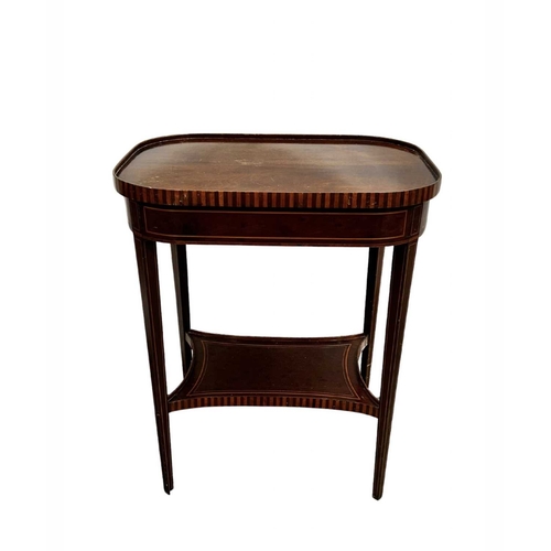 830 - An Edwardian mahogany occasional table, circa 1910, gallery top, parquetry inlaid and strung, tapere... 