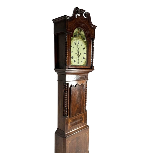 831 - Thomas Holmes long case clock, 19th century, strung all over, broken swan neck scroll pediment suppo... 