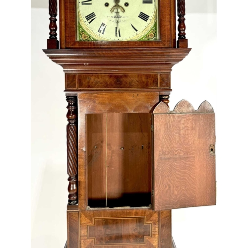 831 - Thomas Holmes long case clock, 19th century, strung all over, broken swan neck scroll pediment suppo... 