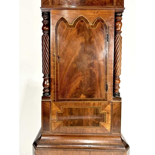 831 - Thomas Holmes long case clock, 19th century, strung all over, broken swan neck scroll pediment suppo... 