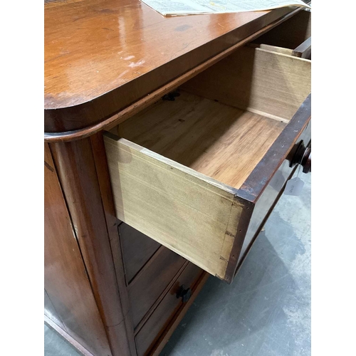 851 - A Victorian mahogany two over three chest of drawers, possibly Scottish, booked matched veneers to f... 