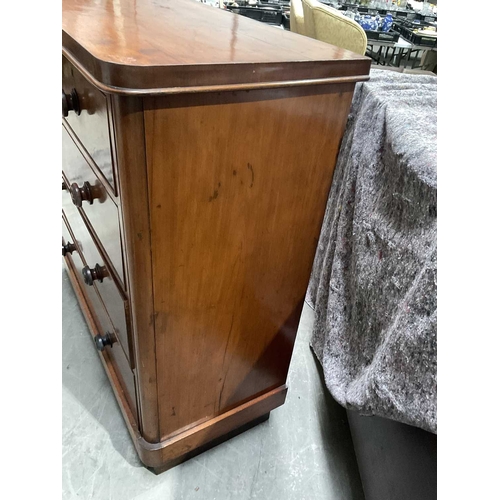 851 - A Victorian mahogany two over three chest of drawers, possibly Scottish, booked matched veneers to f... 