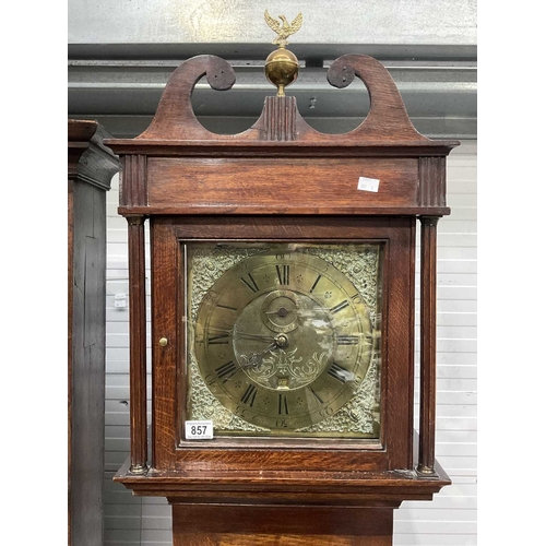 857 - A George III oak longcase clock, Joseph Head, Cirencester circa 1760, the 10 inch brass dial with bl... 