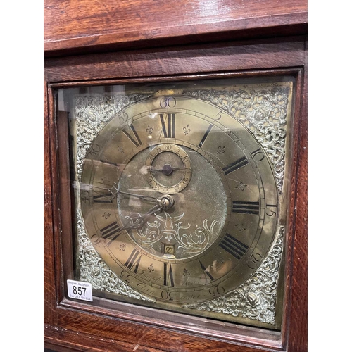 857 - A George III oak longcase clock, Joseph Head, Cirencester circa 1760, the 10 inch brass dial with bl... 