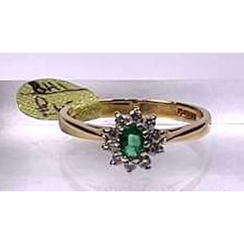 630 - An 18ct gold emerald and brilliant-cut diamond cluster ring, estimated total diamond weight 0.20ct, ... 