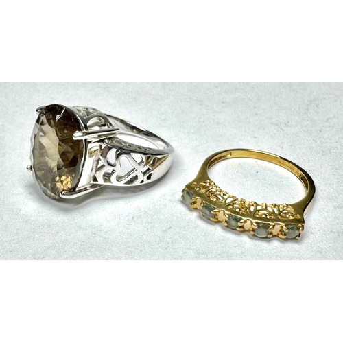 635 - Two 9ct gold gem-set rings, to include an alexandrite five-stone ring and a smoky quartz single-ston... 