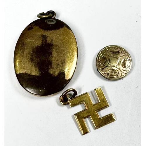 676 - Three items of 19th century yellow metal jewellery, to include a portrait miniature of a young boy, ... 