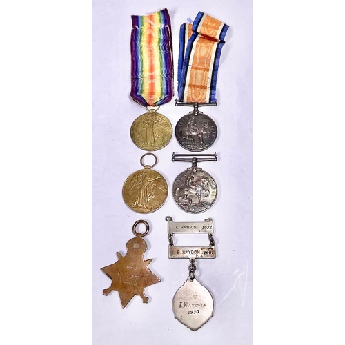 694 - Two groups of WWI medals, 1914, Star, War, and Victory medals to 10104 Pte E. Haydon, 2/Worc R, plus... 