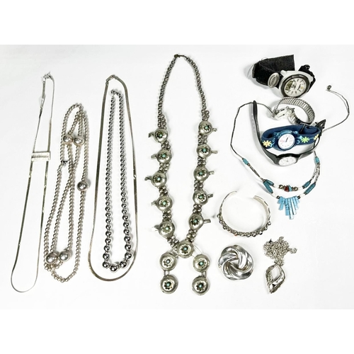 733 - A selection of silver and white metal jewellery, together with four various watches