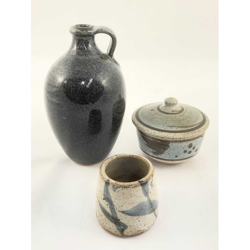 147 - A small collection of studio pottery, a small vase and lidded jam pot with the impressed marks of Ge... 