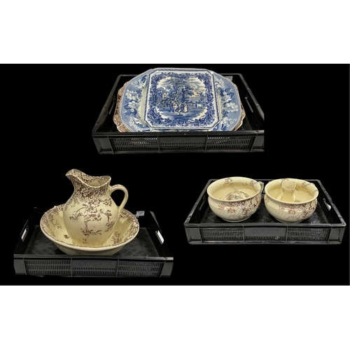 15 - Teck & Sons No. 92160 jug and bowl and other ceramic wares, with Booths Blue and White etc. (3 trays... 