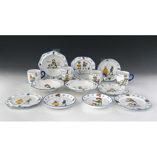 156 - J A Robinson for Paragon, a selection of nursery tea wares, transfer printed and coloured with verse... 