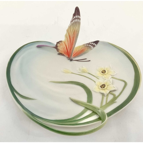 157 - A 'Franz' porcelain 'Papillon' platter, FZ00186, with relief decoration including an open-winged but... 