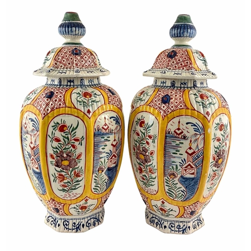 170 - A pair of covered octagonal vases in the manner of Samson et Cie Delft-style , France, 19th Century,... 