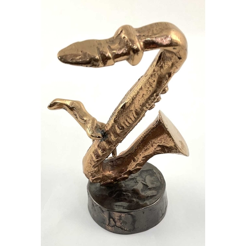 226 - Yves Lohé (French, 1947-present), a bronze cast of a saxophone, approx 18cm high, 11cm wide (1)