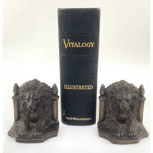 229 - A pair of Regency-style bronze lion mask bookends, 10cm high, with Ruddock, E.H. 'Vitalogy', 1930, p... 