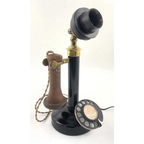 236 - A GPO type 150 candlestick telephone, circa 1920's, black bakelite mouthpiece, vulcanite earpiece, b... 