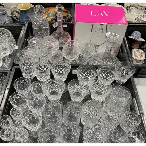 25 - A collection of glass including wine goblets, tumblers, sherry glasses, decanters etc., also a silve... 