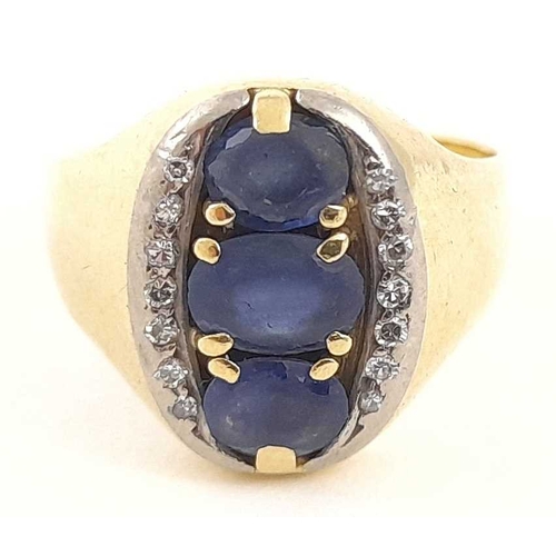 270 - A gold mid 20th century gold sapphire and single-cut diamond signet ring, hallmarks worn, ring size ... 