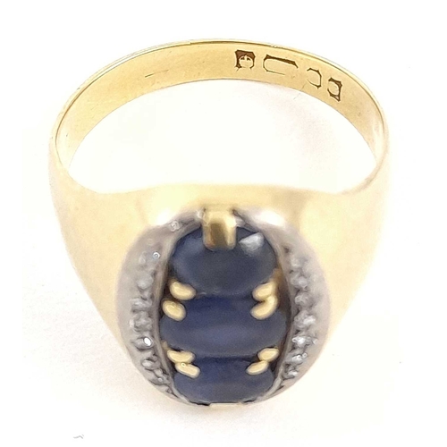 270 - A gold mid 20th century gold sapphire and single-cut diamond signet ring, hallmarks worn, ring size ... 