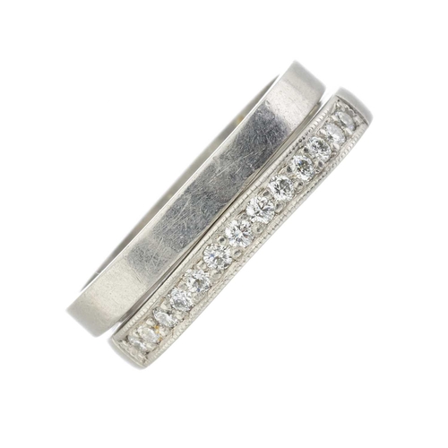 272 - A platinum brilliant-cut diamond half eternity ring, together with a platinum wedding band ring, est... 