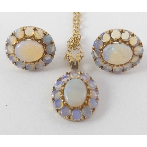 288 - A 9ct gold opal cluster necklace and a pair of earrings