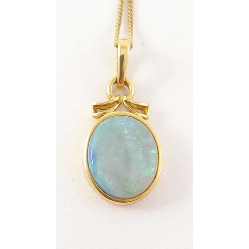 292 - An 18ct gold opal cabochon single-stone pendant, with chain