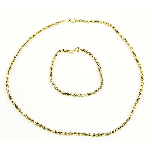 293 - A 9ct gold rope-twist necklace and bracelet, hallmarks for Birmingham, lengths 18 and 45cm, 5.9g