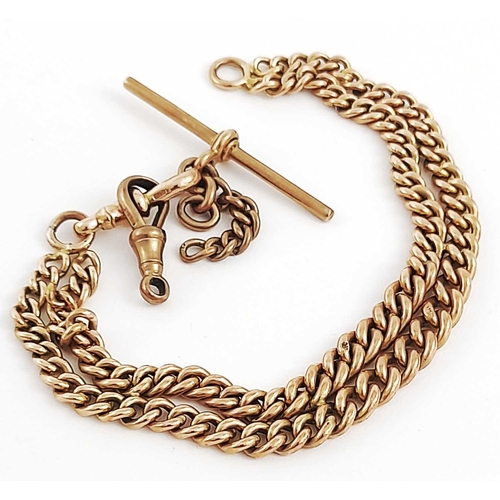 294 - A 9ct gold curb-link double Albert chain, with T-bar and two lobster-claw clasps, 9ct hallmark, leng... 