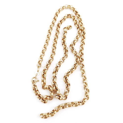 295 - A 9ct gold belcher-link chain, at fault, import marks for London, length 59cm, weight 11.1g