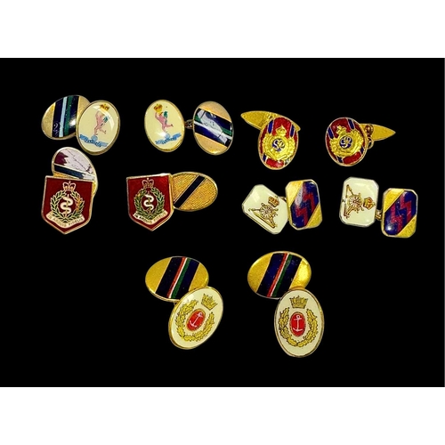 305 - A pair of George V badge gilt metal enamel cufflinks, a pair of Royal Medical Corps badge gilt ename... 