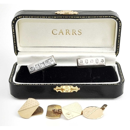 306 - Two pairs of cufflinks and a single cufflink, to include a pair of 9ct gold cufflinks, a single 9ct ... 