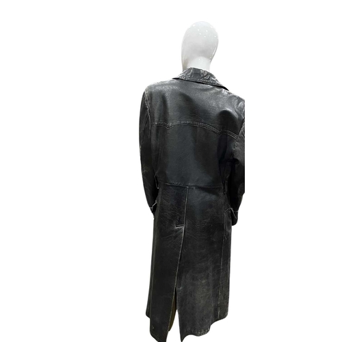 331 - WWII era long leather and sheepskin coat, Dutch label sewn to inner lining