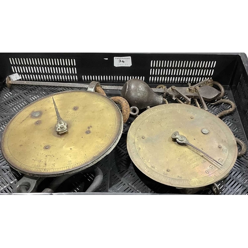 34 - Two early 19th century butchers scales, brass and wrought iron, marked for Slaters Trade Spring Bala... 