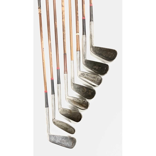 351C - Golfing: A collection of W. Dean hand forged golf clubs, No. 2 (2), 3 (2), 4 (Tiger), 5, 7, 9, appro... 