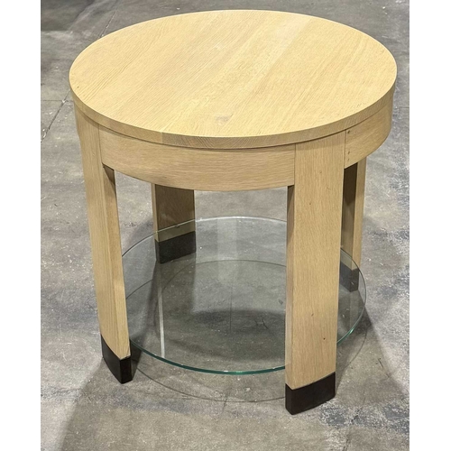 366 - A Brigitte Forestier 'Grandeur de Nature' round table in light oak with a central glass shelf, 61cm ... 