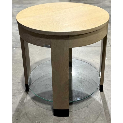 366 - A Brigitte Forestier 'Grandeur de Nature' round table in light oak with a central glass shelf, 61cm ... 