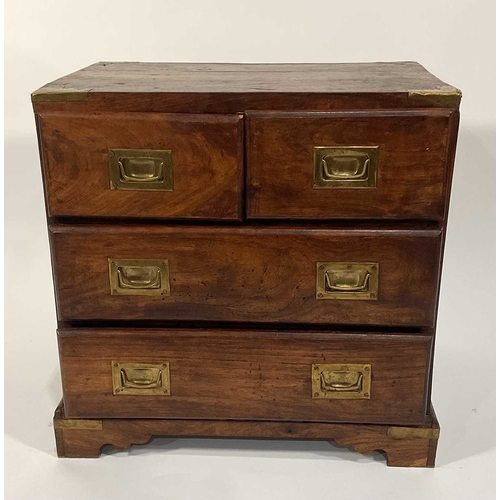 368 - A colonial campaign style chest, brass bound two short over two long, ogee plinth, 50cm high, 53cm w... 