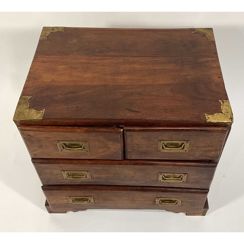 368 - A colonial campaign style chest, brass bound two short over two long, ogee plinth, 50cm high, 53cm w... 