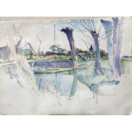 587A - John Eveleigh (British, 1926-2016), 'Romney Marsh', signed, titled and dated '75, watercolour, 57.5 ... 