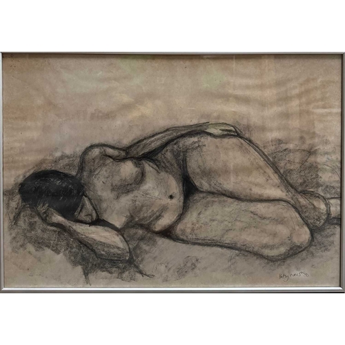 596 - A collection of female nude studies, a pencil study of a figure seated in a directors chair, 47 by 4... 