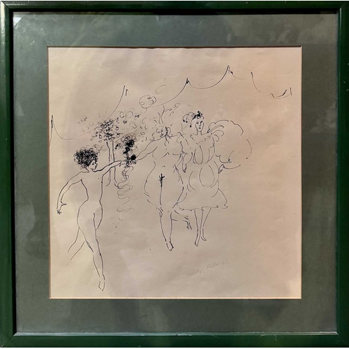 597 - Deenagh Miller (British, 20th century), female figures, signed l.r., dated 1985', pen and ink on pap... 