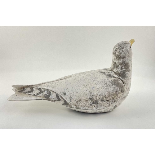 93 - Sylvia Owen, (British, contemporary), a raku-fired ceramic seagull sculpture, marks to base, 18cm hi... 