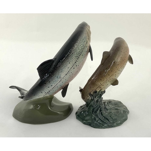 96 - Two Beswick fish, Trout No.1032, 15cm high and 2066 Salmon no. 2066, 18.5cm high, impressed marks to... 