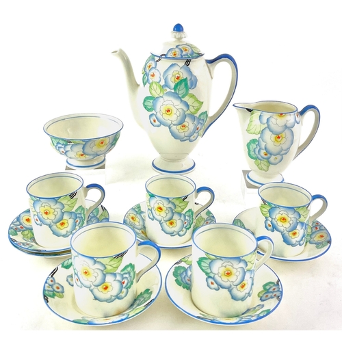 11 - A c.1932 Art Deco Royal Doulton 'Plaza' coffee service comprising coffee pot, creamer, sugar bowl, s... 