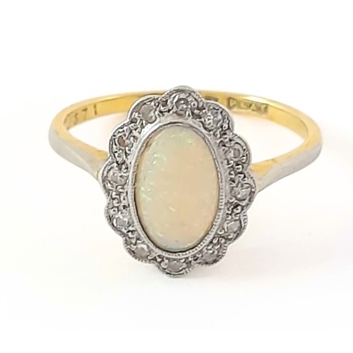 264 - An early 20th century 18ct gold opal and diamond cluster ring