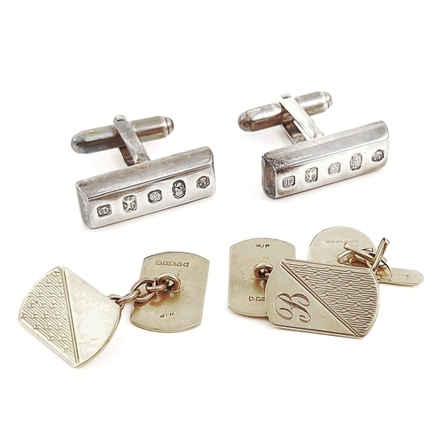 306 - Two pairs of cufflinks and a single cufflink, to include a pair of 9ct gold cufflinks, a single 9ct ... 