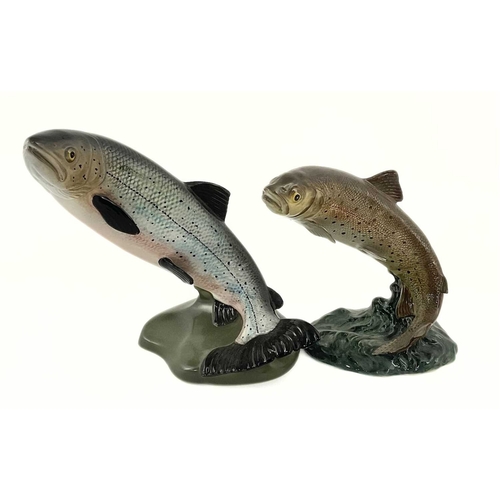 96 - Two Beswick fish, Trout No.1032, 15cm high and 2066 Salmon no. 2066, 18.5cm high, impressed marks to... 